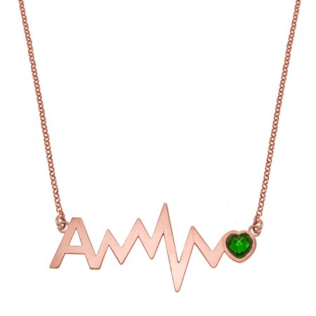 Initial Heartbeat Necklace with Birthstone