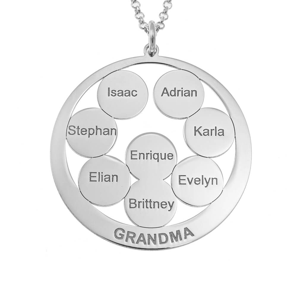 Circle Discs Engraved Grandma Necklace silver