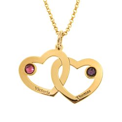 Interwined Hearts Name Necklace With Birthstones gold