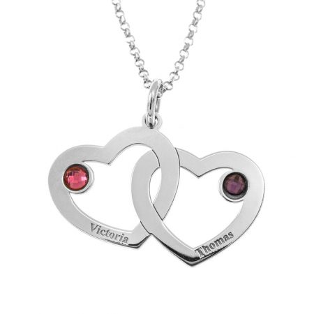 Intertwined 2 Hearts Name Necklace with Birthstones