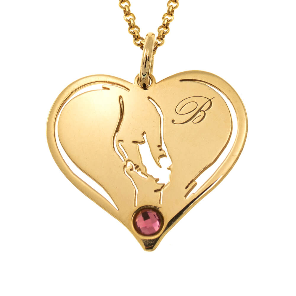 Mother And Baby Hands In Heart Necklace gold