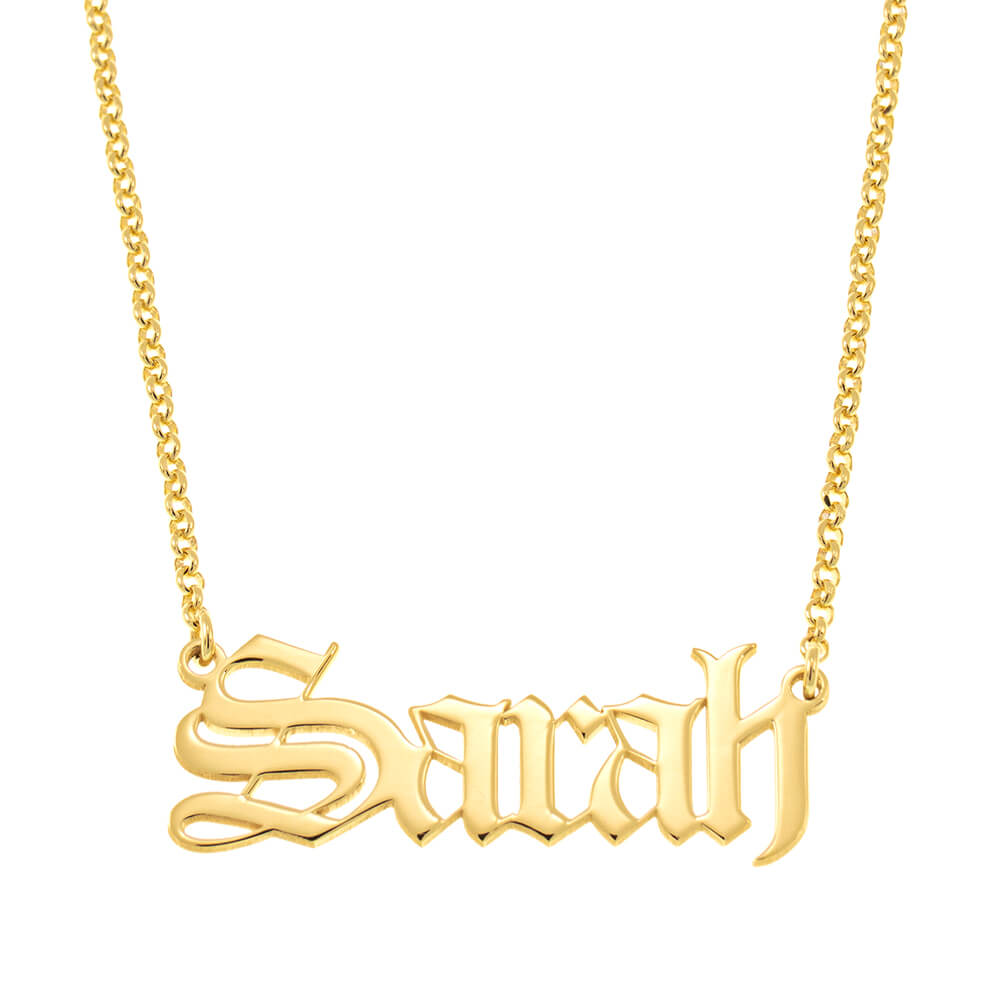 Old English Style Name Necklace gold