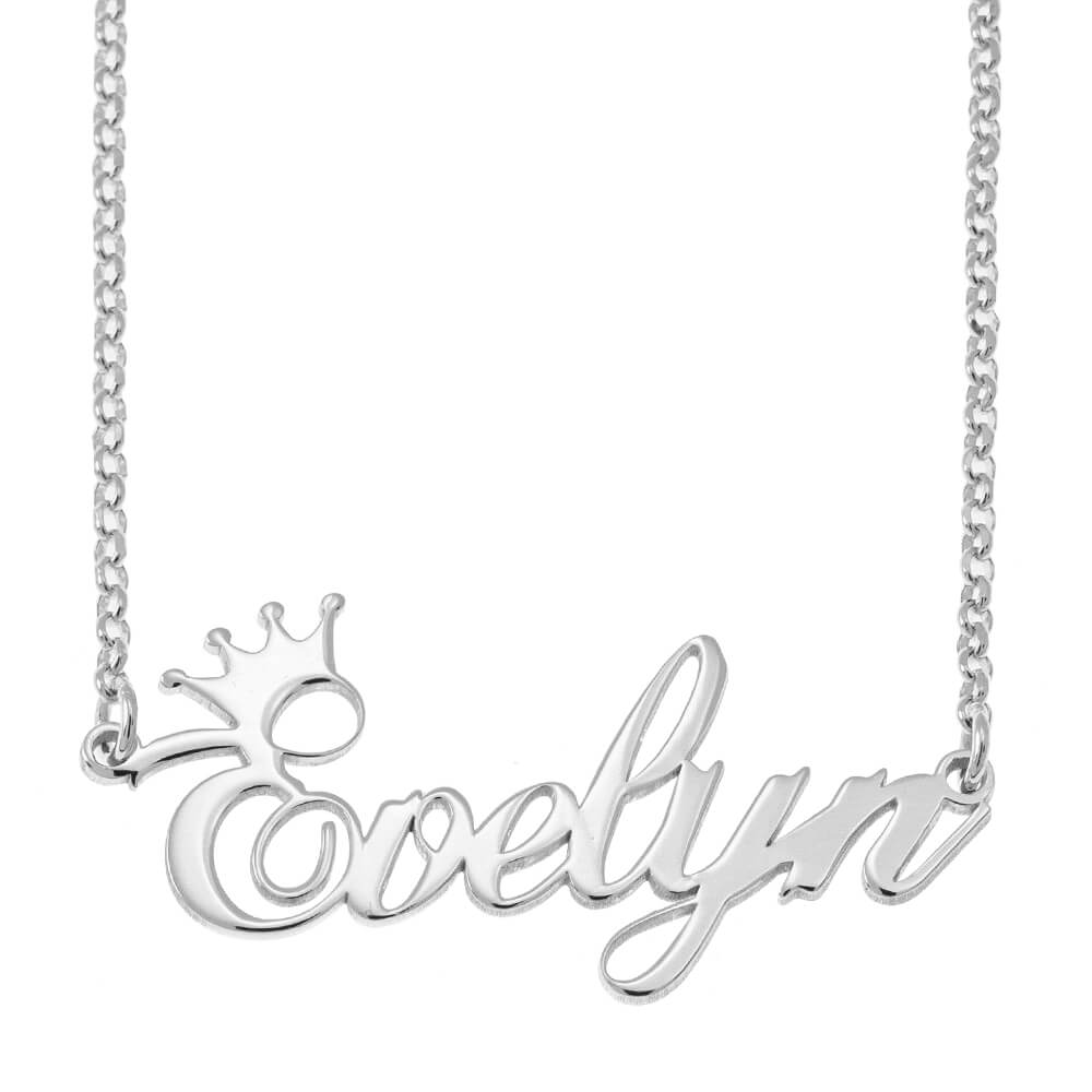 Custom Name Necklace with Crown silver