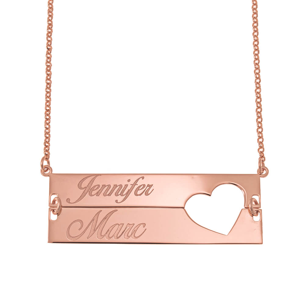 Cut out Heart Double Bar Necklace rose gold