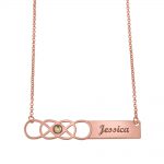 Double Infinity Bar Name Necklace with Birthstone rose gold