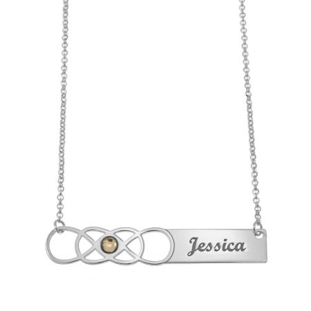 Double Infinity Bar Name Necklace with Birthstone