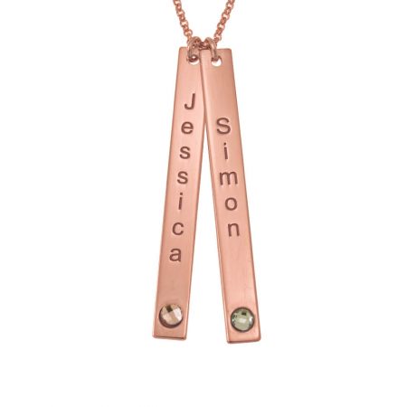 Double Vertical Bar with Name and Birthstone Necklace