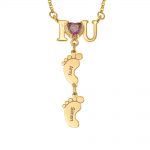 I Love You Heart Birthstone Necklace with Feet gold