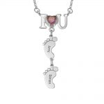 I Love You Heart Birthstone Necklace with Feet silver