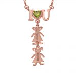 I Love You Heart Birthstone Necklace with Kids rose gold