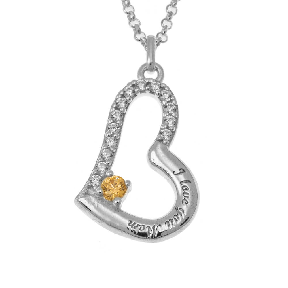I Love You Mom Necklace with Birthstone silver