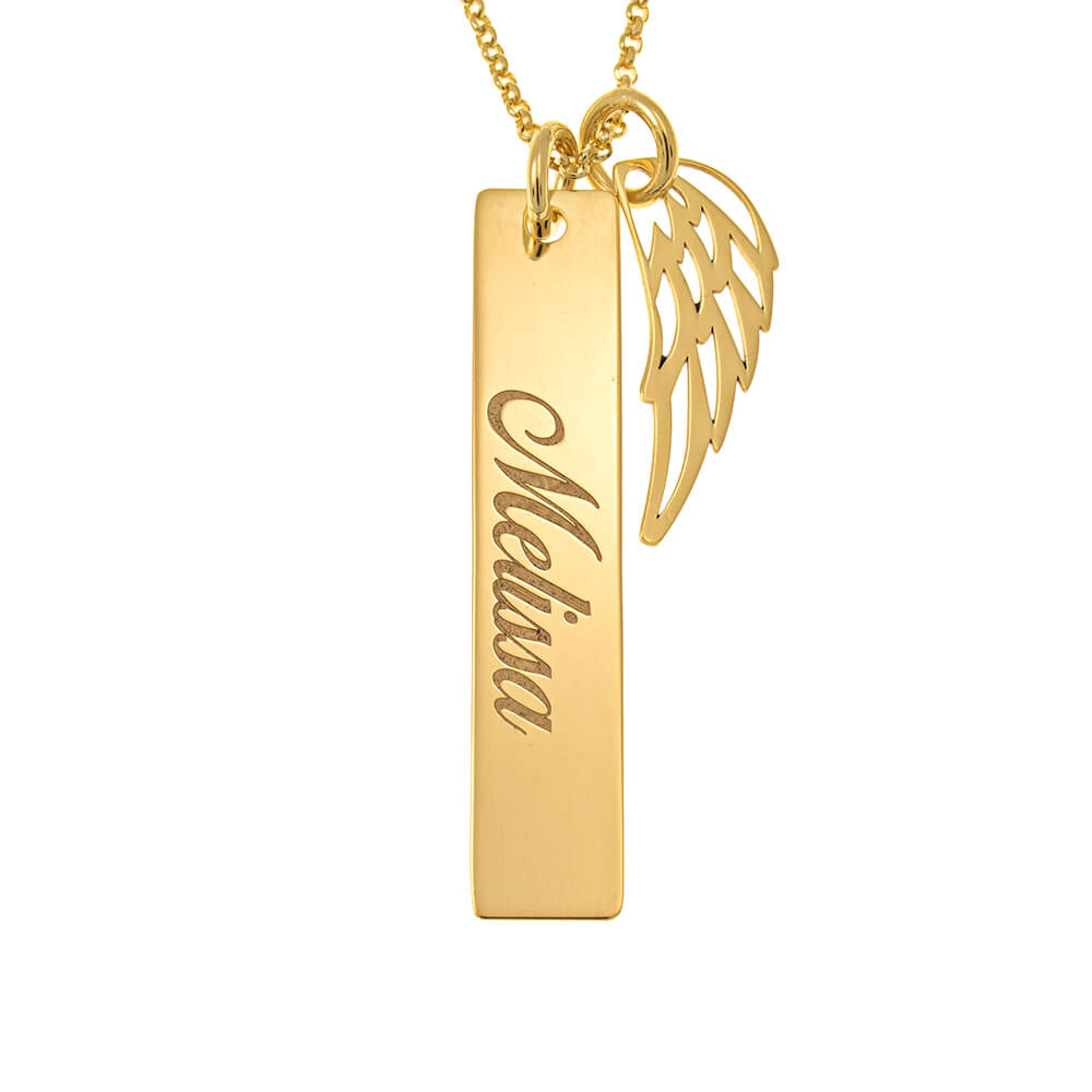 Memorial Angel Wing Bar Necklace gold