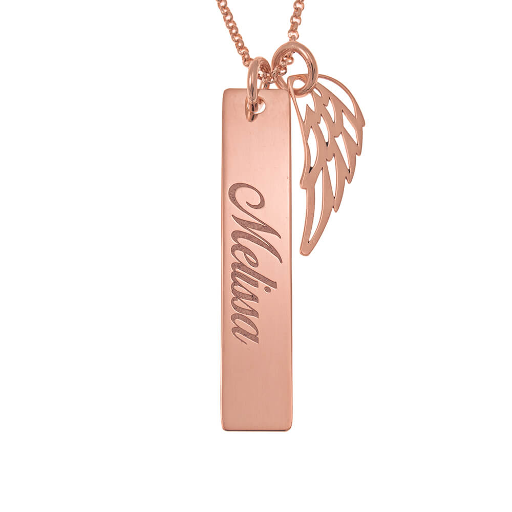 Memorial Angel Wing Bar Necklace rose gold